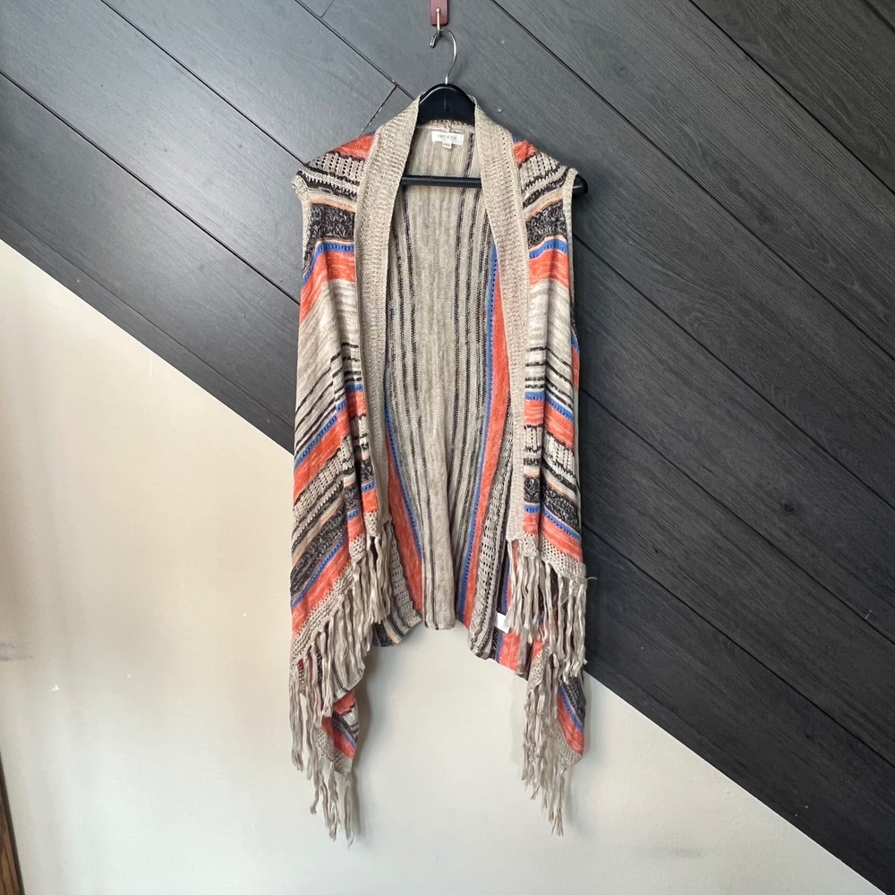 Umgee Women's‎ Boho Fringe Knit Cardigan Vest Size S/M Aztec Stripe Western BOHO